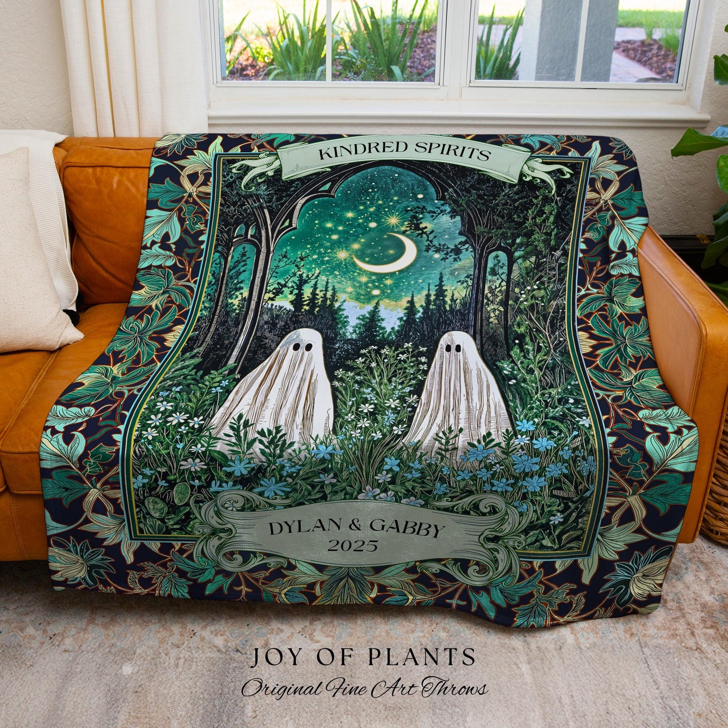 Ghostly Garden Kindred Spirits Throw | Cottagecore Wedding Custom Gift Celestial Spirits Autumn Aesthetic Whimsical Personalized Cozy Gothic