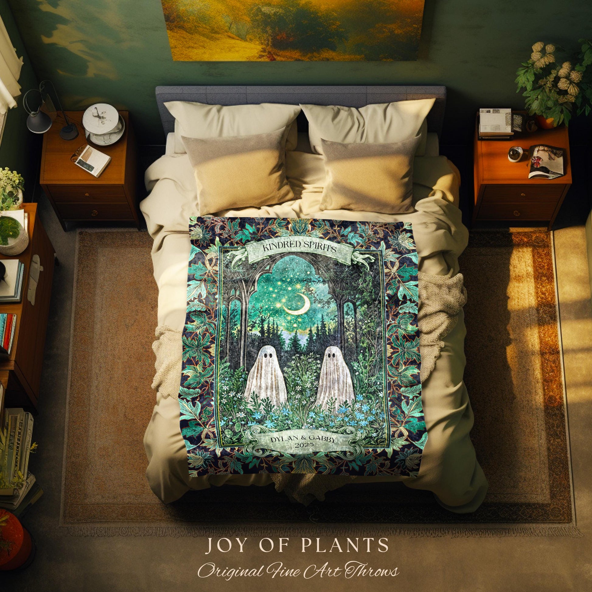 Ghostly Garden Kindred Spirits Throw | Cottagecore Wedding Custom Gift Celestial Spirits Autumn Aesthetic Whimsical Personalized Cozy Gothic