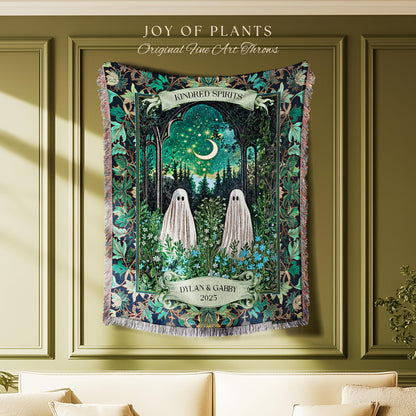 Ghostly Garden Kindred Spirits Throw | Cottagecore Wedding Custom Gift Celestial Spirits Autumn Aesthetic Whimsical Personalized Cozy Gothic