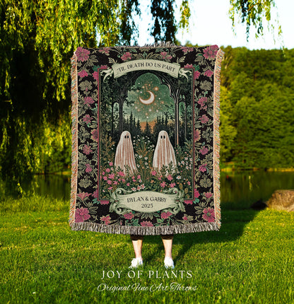 Mystic Moonlit Ghost Couple Custom Blanket | Gothic Cozy Aesthetic Spooky Wedding Gift His & Hers Halloween Spirits Personalized Names Throw