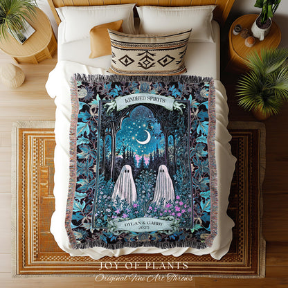 Kindred Spirits Ghost Couple Blanket Personalized Soulmate Gift | Whimsical Moonlit Wildflower Romance Custom Celestial Anniversary Keepsake