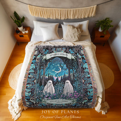 Kindred Spirits Ghost Couple Blanket Personalized Soulmate Gift | Whimsical Moonlit Wildflower Romance Custom Celestial Anniversary Keepsake