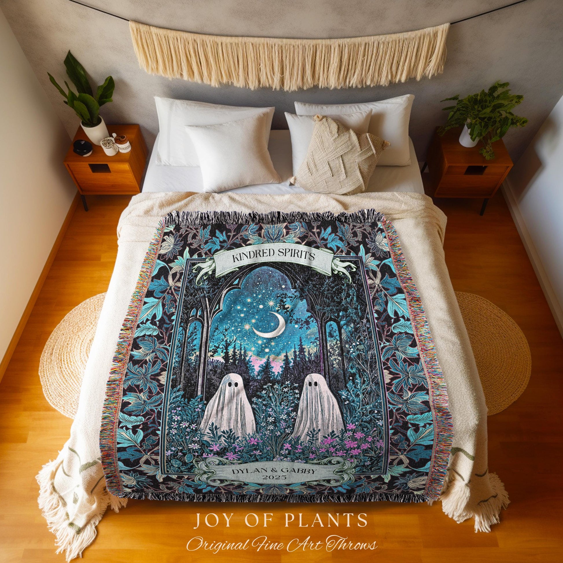 Ghostly Couple Mystic Personalized Throw | Cottagecore Wedding Anniversary Celestial Spirits Autumn Aesthetic Whimsical Cozy Gothic Gift |