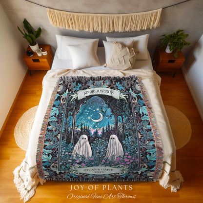 Ghostly Couple Mystic Personalized Throw | Cottagecore Wedding Anniversary Celestial Spirits Autumn Aesthetic Whimsical Cozy Gothic Gift |