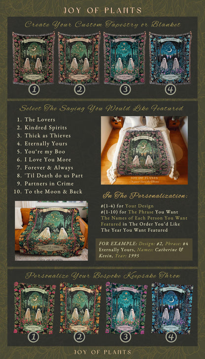 Ghostly Couple Mystic Personalized Throw | Cottagecore Wedding Anniversary Celestial Spirits Autumn Aesthetic Whimsical Cozy Gothic Gift |