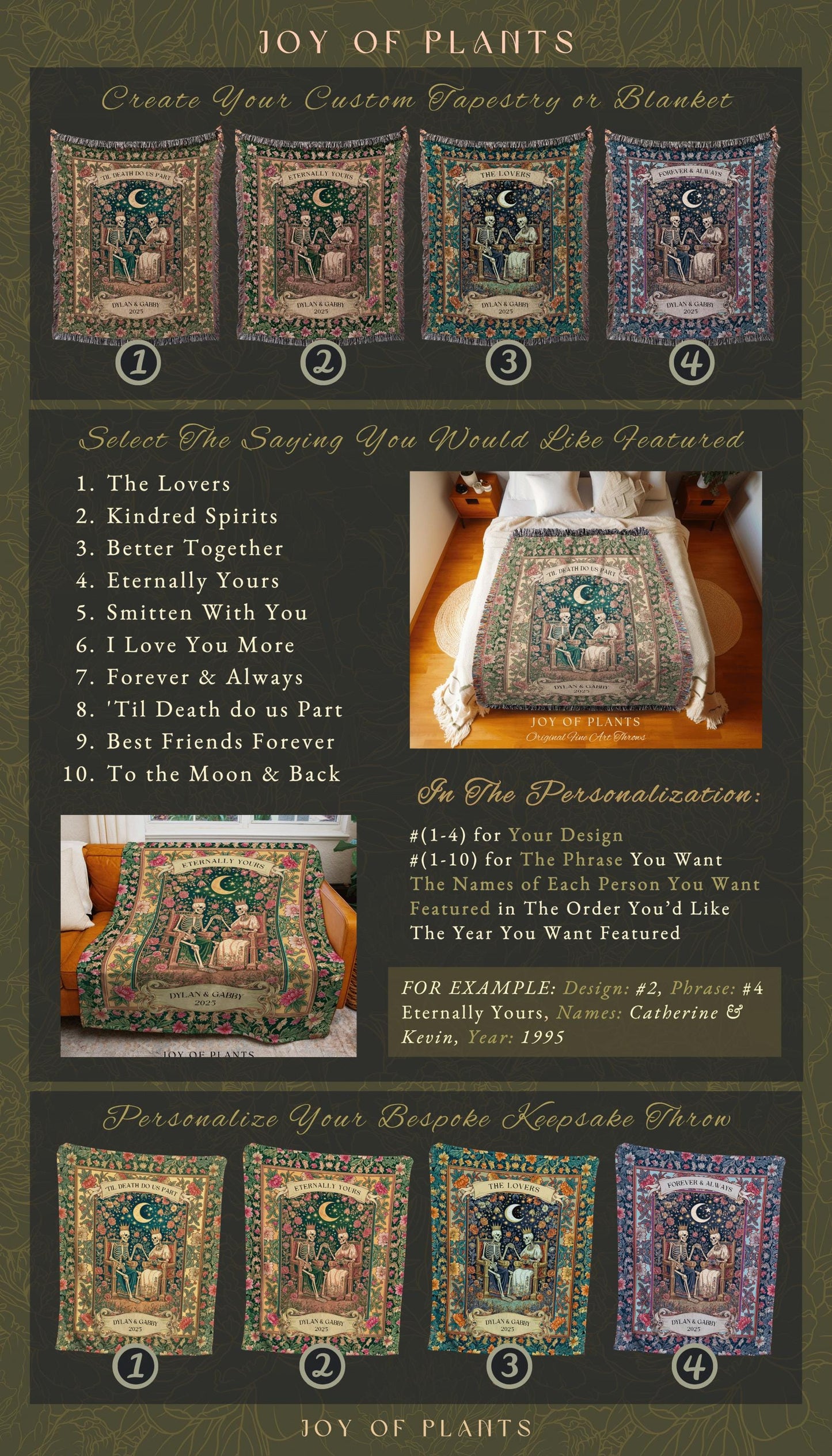 Royal Witchy Wedding Blanket Custom | Celestial Skeleton Lovers Throw Personalized Romantic Cozy Gothic Whimsigoth Couple Gift Anniversary |