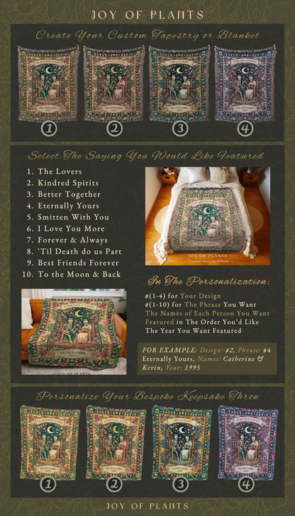 Royal Witchy Wedding Blanket Custom | Celestial Skeleton Lovers Throw Personalized Romantic Cozy Gothic Whimsigoth Couple Gift Anniversary |