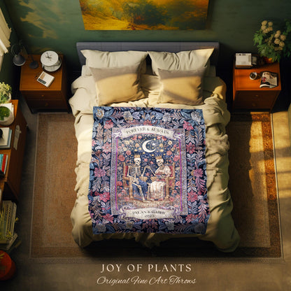 Spooky King & Queen Custom Skeleton Blanket | Witchy Wedding Personalized Names Goth Throne Baroque Gift Whimsigoth Aesthetic Purple Florals