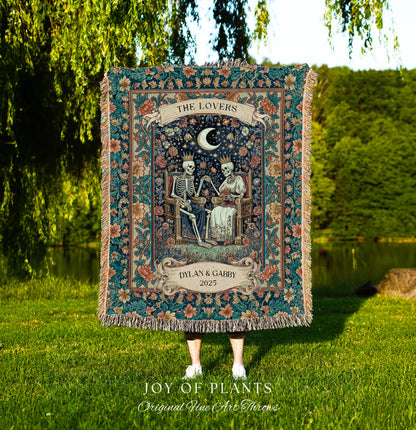 Royal Witchy Wedding Blanket Custom | Celestial Skeleton Lovers Throw Personalized Romantic Cozy Gothic Whimsigoth Couple Gift Anniversary |