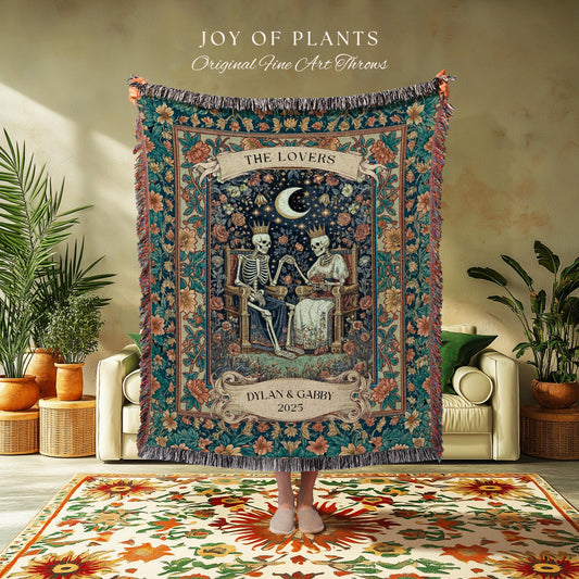 Royal Witchy Wedding Blanket Custom | Celestial Skeleton Lovers Throw Personalized Romantic Cozy Gothic Whimsigoth Couple Gift Anniversary |