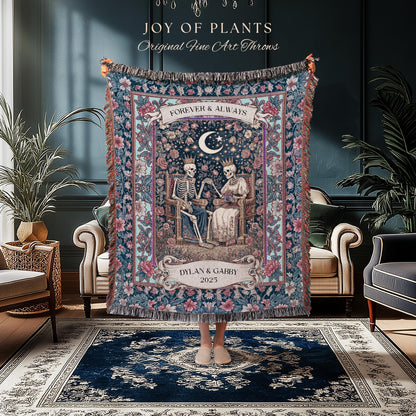 Cosmic Pastel Custom Skeleton Blanket | Gothic Engagement Throw Personalized Wedding Gift Whimsigoth Floral Baroque Couple Anniversary Cute