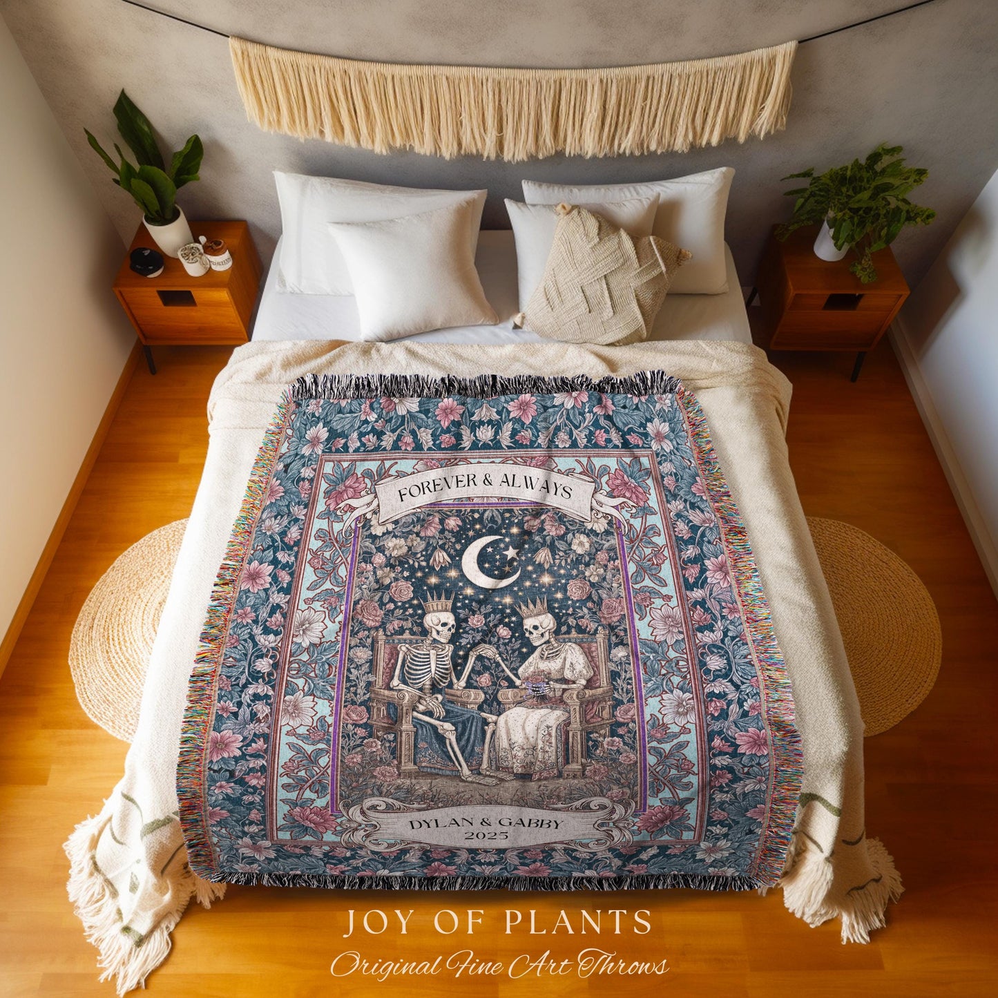 Cosmic Pastel Custom Skeleton Blanket | Gothic Engagement Throw Personalized Wedding Gift Whimsigoth Floral Baroque Couple Anniversary Cute