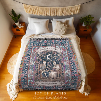 Cosmic Pastel Custom Skeleton Blanket | Gothic Engagement Throw Personalized Wedding Gift Whimsigoth Floral Baroque Couple Anniversary Cute