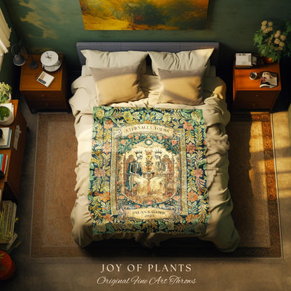 Whimsical Skeleton Lovers Woven Tapestry | Personalized Couple Name Tapestry Custom Gothic Wedding Keepsake for Partner Floral Til Death |