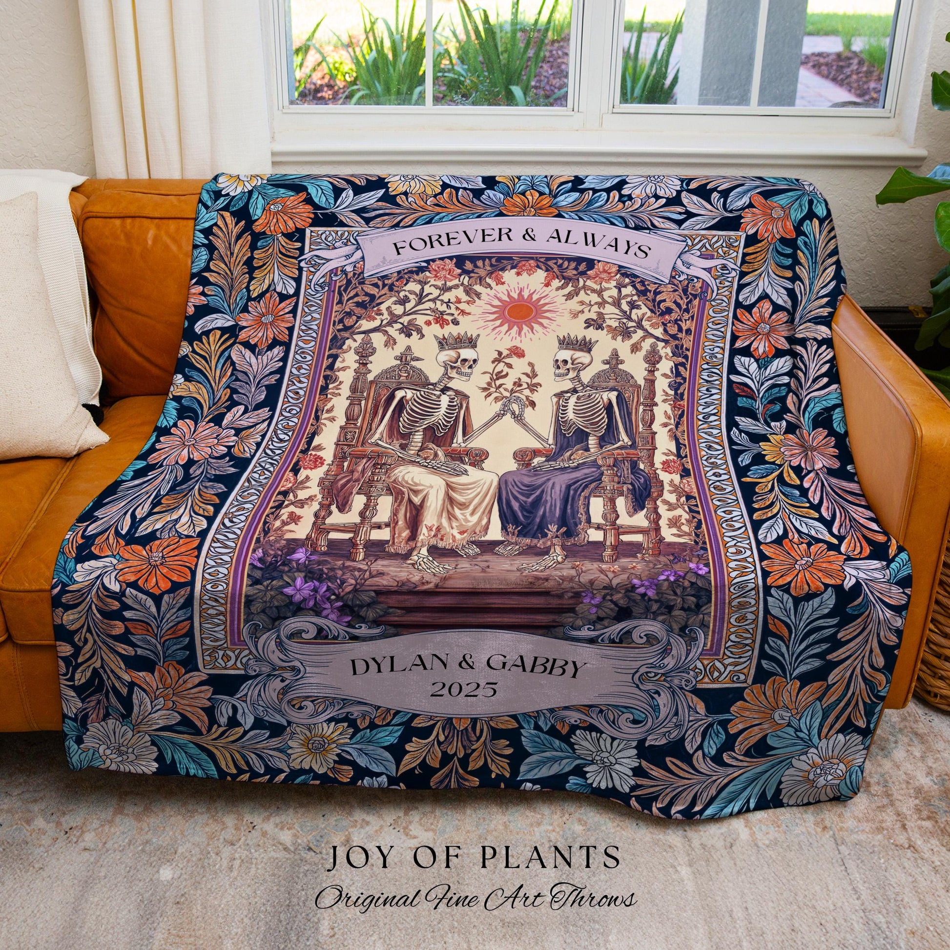 Til Death Do Us Part Skeleton Name Blanket | Pastel Aesthetic Custom Gothic Tapestry Personalized Anniversary Throw Gift Wife Sentimental |