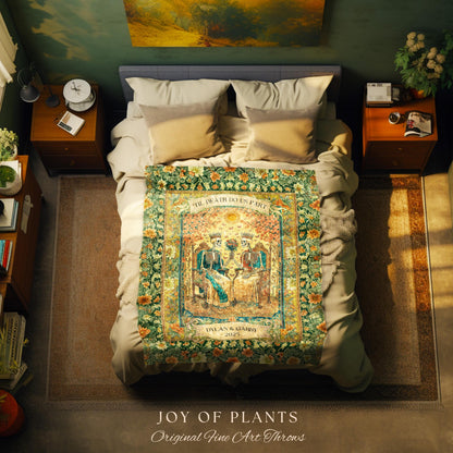 Mystic Lovers Skeleton Custom Blanket | Personalized Names Witchy Couple Throw Gothic Wedding Gift Baroque Floral Tapestry Cozy Anniversary