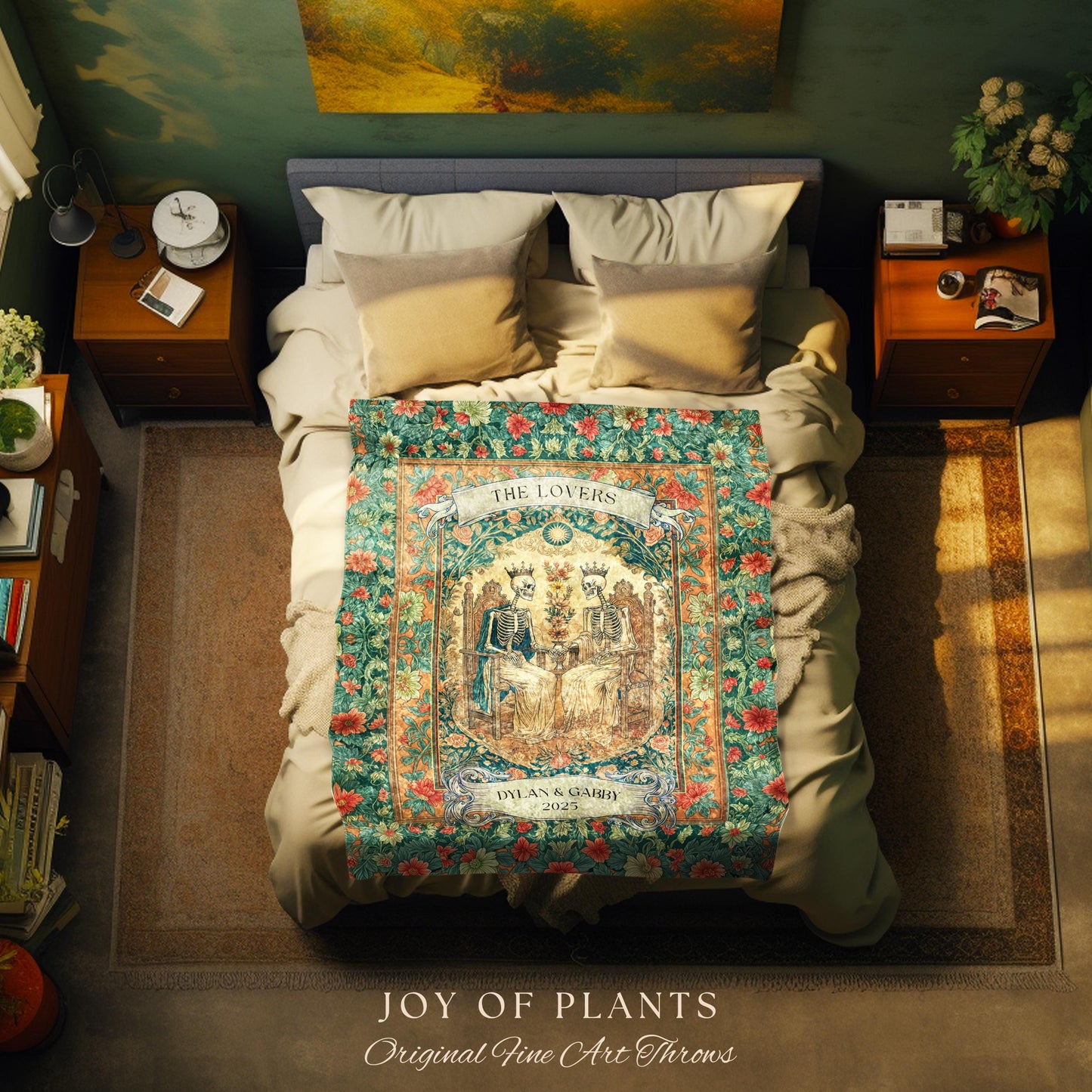 Baroque Wedding Gift Skeleton Tapestry | Personalized Gothic Throw Blanket Custom Tapestry Romantic Victorian Aesthetic Anniversary Gift |