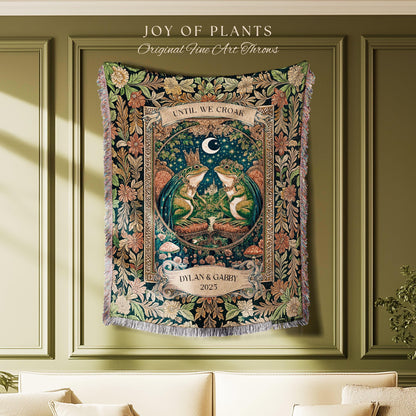 Toad Lovers Celestial Blanket Personalized | Cottagecore Frog Couple Anniversary Custom Names Woven Throw Gift for Partner Romantic Witchy
