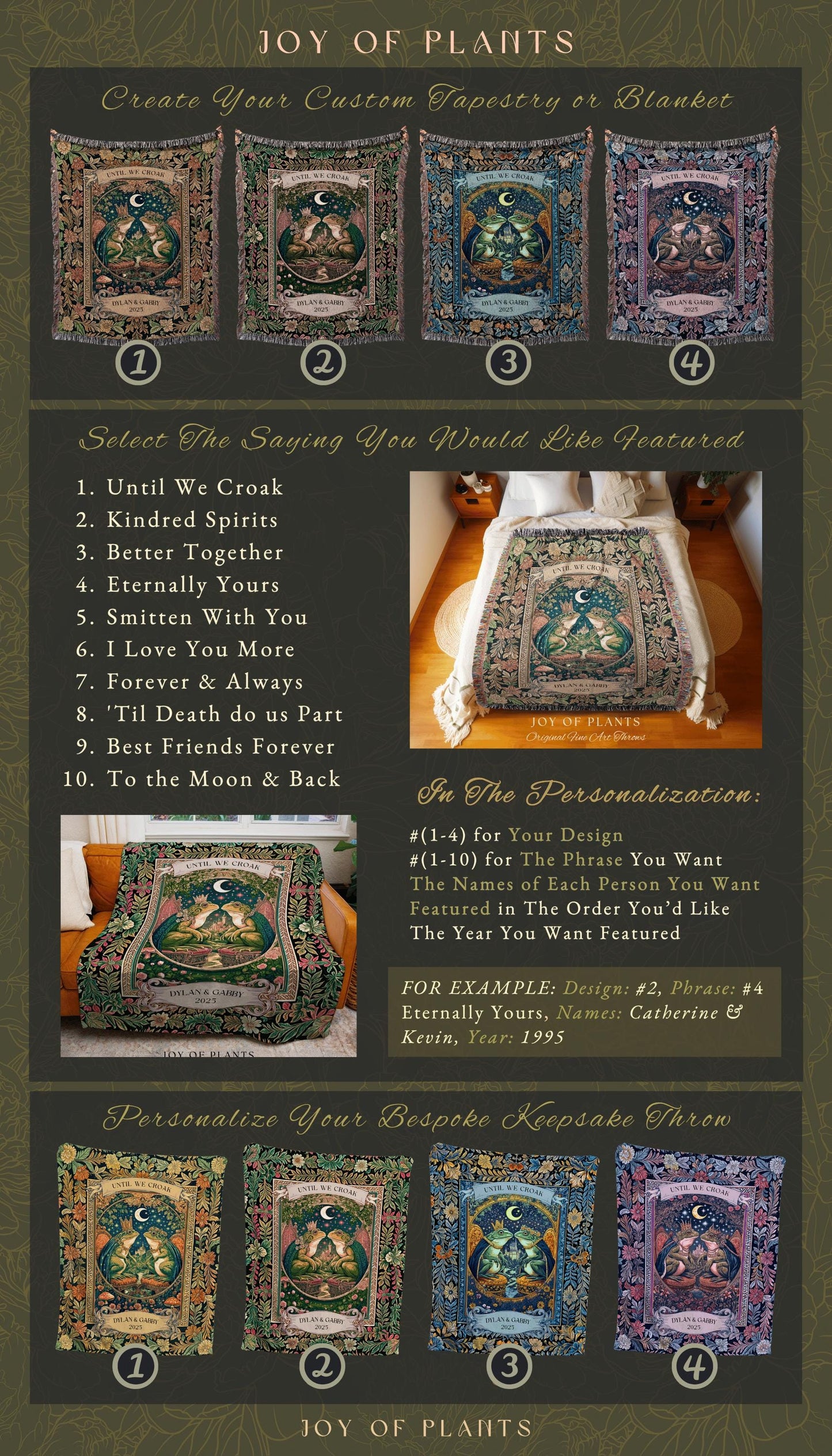 Celestial Frog Couple Custom Blanket | Starry Night Woven Throw Personalized Anniversary Toad Lovers Tapestry Cottagecore Gift Moody Florals