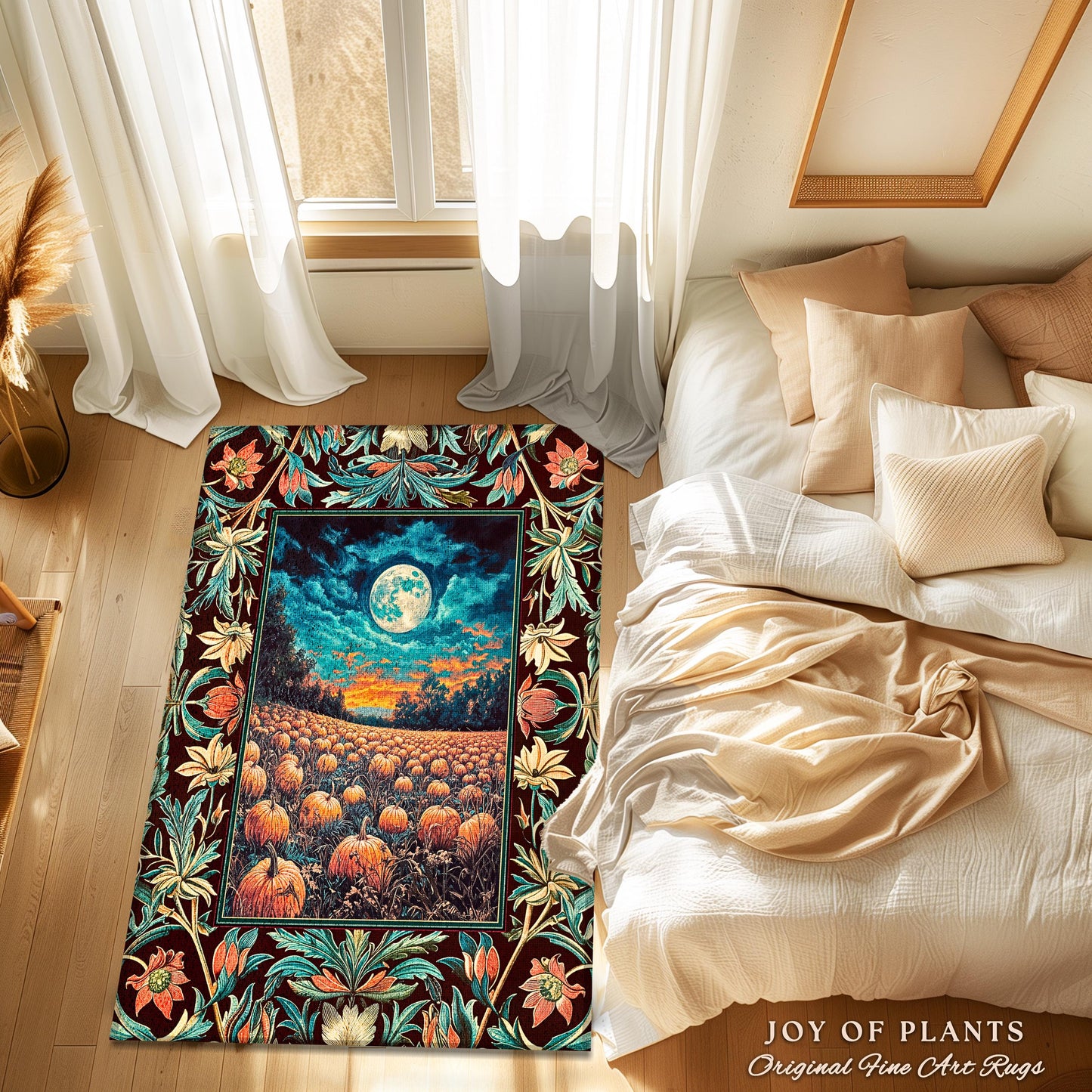 Bookish Cozy Fall Area Rug | Floral Autumn Aesthetic Gothiccore Light Academia Whimsigoth Pumpkin Home Decor Accent Cute Spooky Rustic Decor