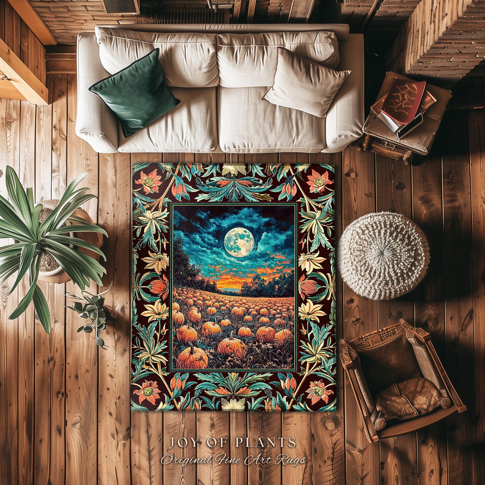 Bookish Cozy Fall Area Rug | Floral Autumn Aesthetic Gothiccore Light Academia Whimsigoth Pumpkin Home Decor Accent Cute Spooky Rustic Decor