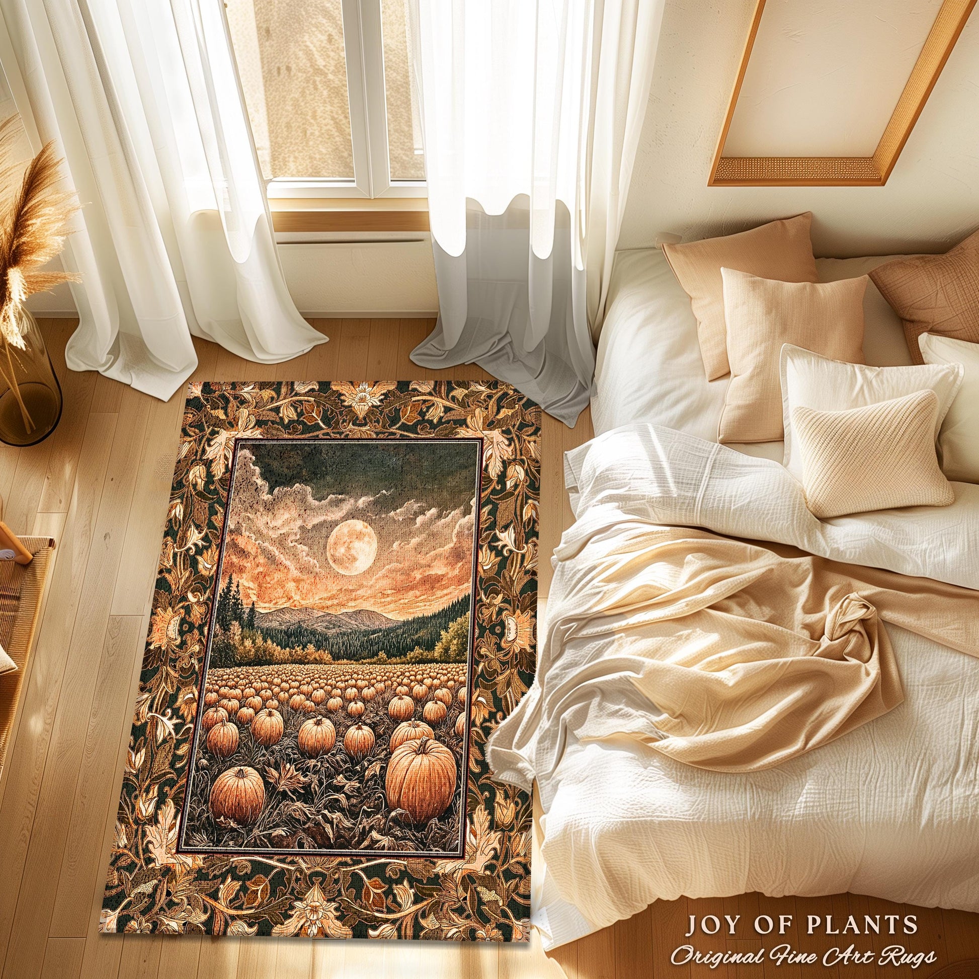 Full Moon Cozy Whimsical Area Rug | Earthy Autumn Decor Dark Academia Vibe Gothiccore Aesthetic Fall Bedroom Accent Rug Rustic Halloween |