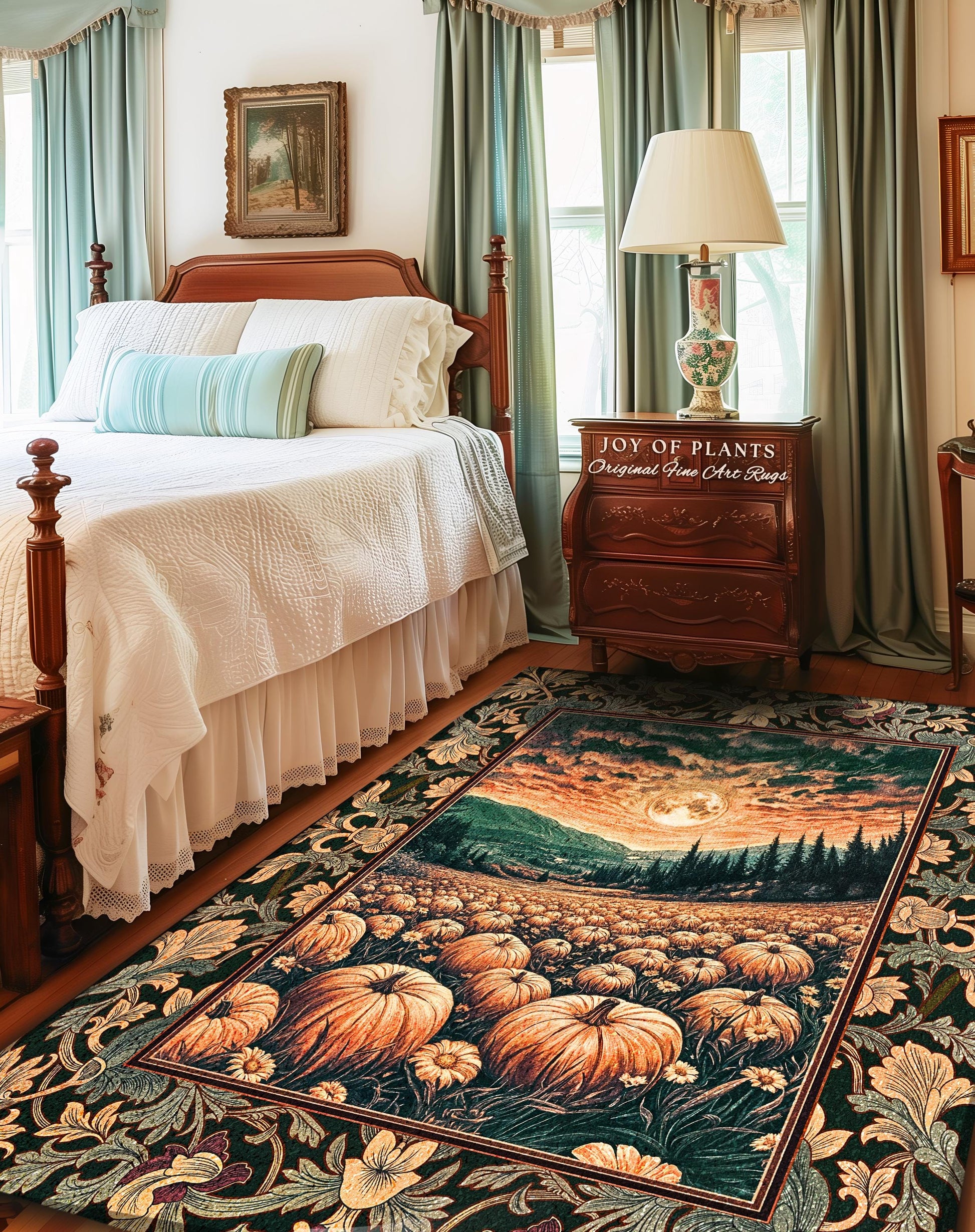 Magic Celestial Moon Accent Rug | Cute Spooky Halloween Night Sky Area Rug Rustic Pumpkin Fall Academia Aesthetic Whimsigoth Baroque Art |