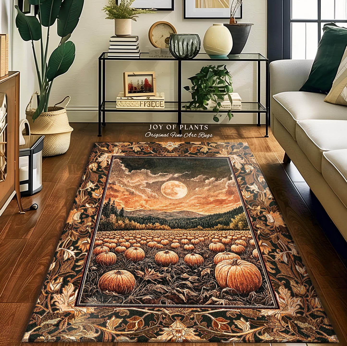 Full Moon Cozy Whimsical Area Rug | Earthy Autumn Decor Dark Academia Vibe Gothiccore Aesthetic Fall Bedroom Accent Rug Rustic Halloween |