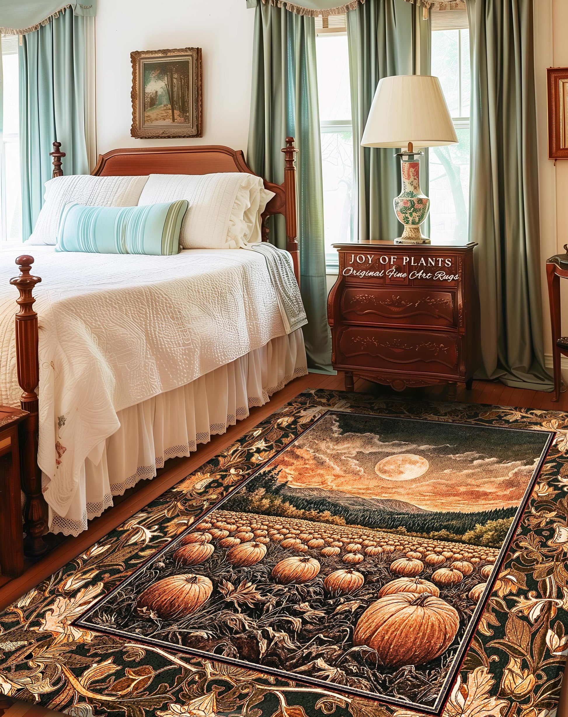 Full Moon Cozy Whimsical Area Rug | Earthy Autumn Decor Dark Academia Vibe Gothiccore Aesthetic Fall Bedroom Accent Rug Rustic Halloween |