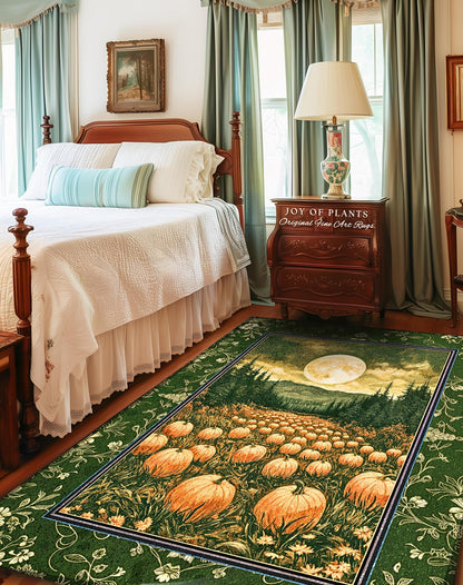 Sage Green Full Moon Area Rug | Rustic Pumpkin Home Decor Whimsigothic Aesthetic Rustic Fall Accent Halloween Trees Light Academia Bedroom