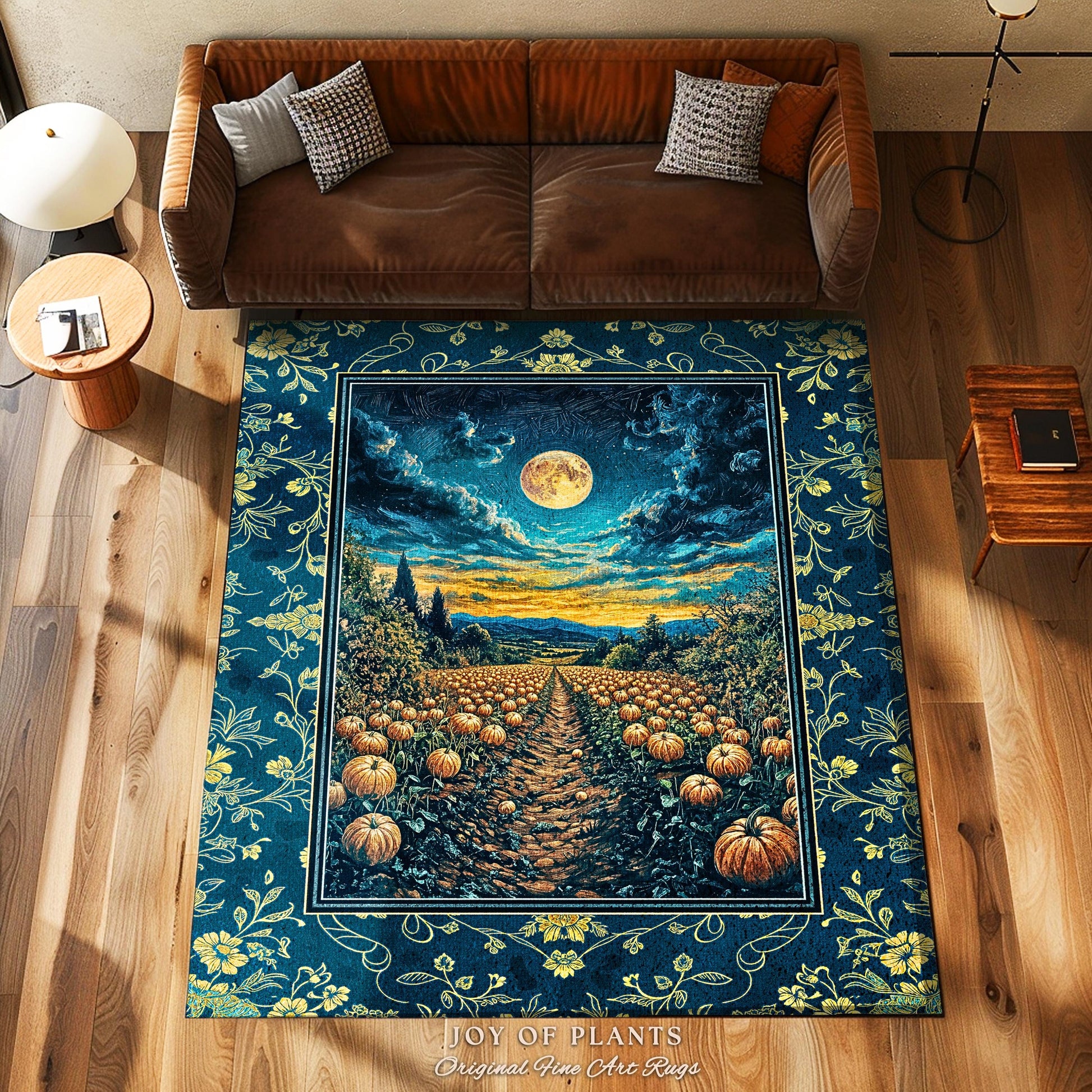 Dark Moody Harvest Moon Accent Rug | Whimsigoth Dark Academia Vibe Pumpkin Patch Spooky Season Rustic Bedroom Fall Decor Halloween Aesthetic