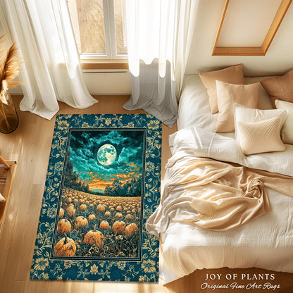 Full Moon Forest Cozy Area Rug | Moody Fall Aesthetic Pumpkin Bedroom Accent Whimsigoth Dark Academia Cute Spooky Decor Rustic Style Home |
