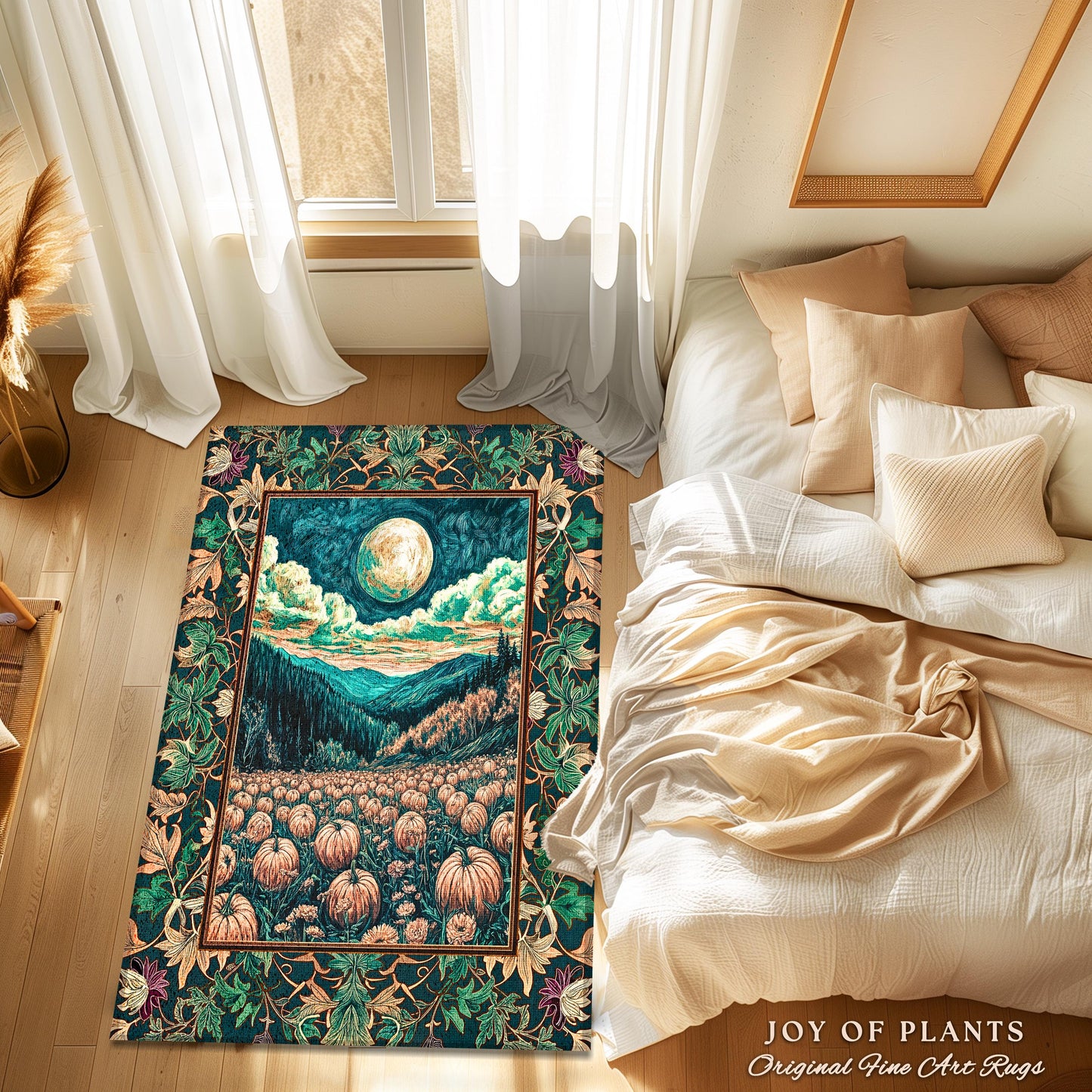 Elegant Harvest Moon Cozy Area Rug | Spooky Season Aesthetic Gothic Decor Whimsigoth Pumpkin Rustic Autumn Home Accent Witchy Landscape |