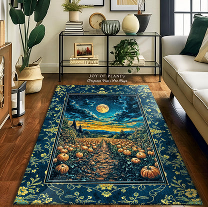 Dark Moody Harvest Moon Accent Rug | Whimsigoth Dark Academia Vibe Pumpkin Patch Spooky Season Rustic Bedroom Fall Decor Halloween Aesthetic