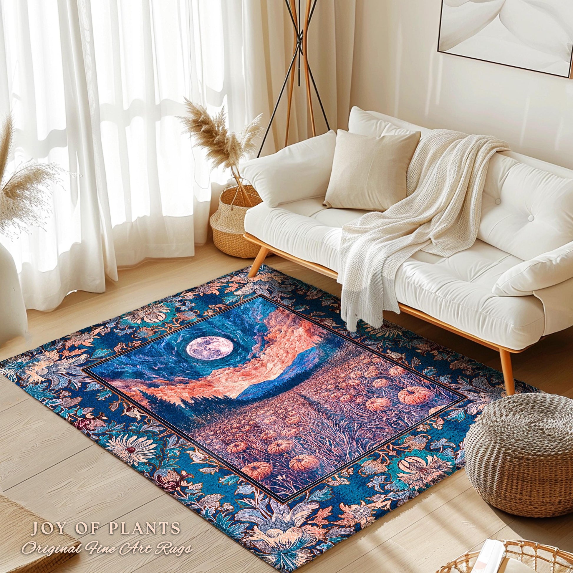 Witchy Night Sky Full Moon Rug | Pastel Fall Decoration Cozy Autumn Accent Rug Pumpkin Patch Whimsigoth Aesthetic Spooky Dark Academia Dorm
