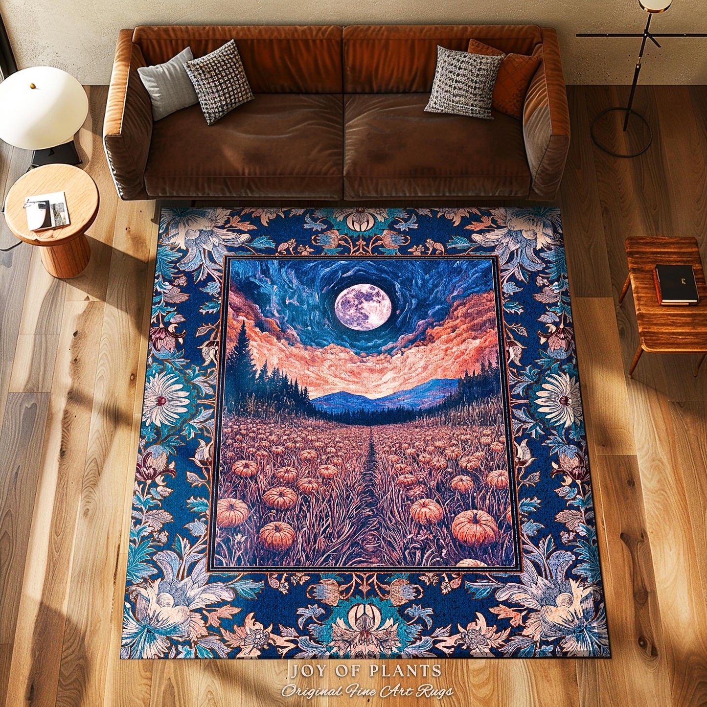 Witchy Night Sky Full Moon Rug | Pastel Fall Decoration Cozy Autumn Accent Rug Pumpkin Patch Whimsigoth Aesthetic Spooky Dark Academia Dorm