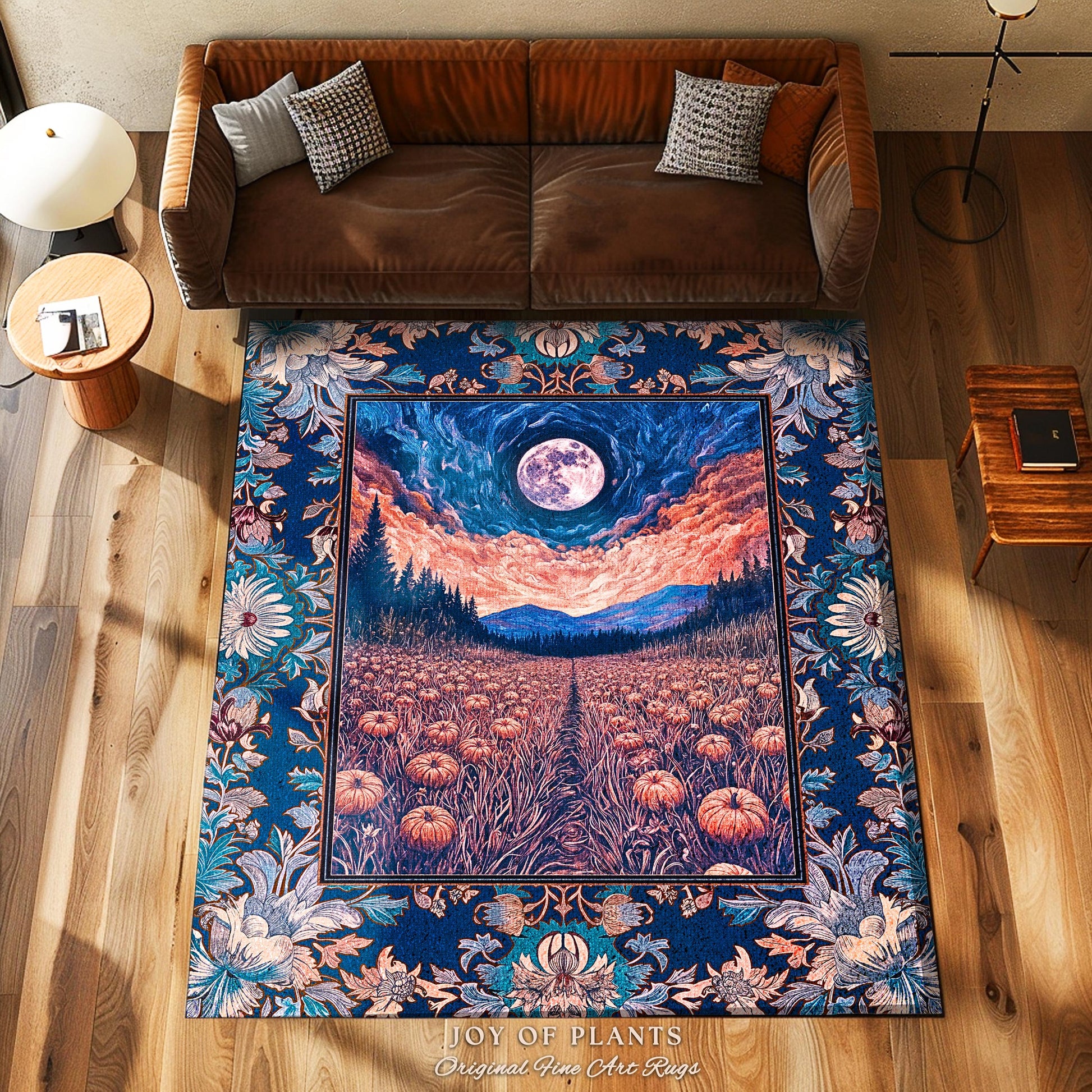 Witchy Night Sky Full Moon Rug | Pastel Fall Decoration Cozy Autumn Accent Rug Pumpkin Patch Whimsigoth Aesthetic Spooky Dark Academia Dorm