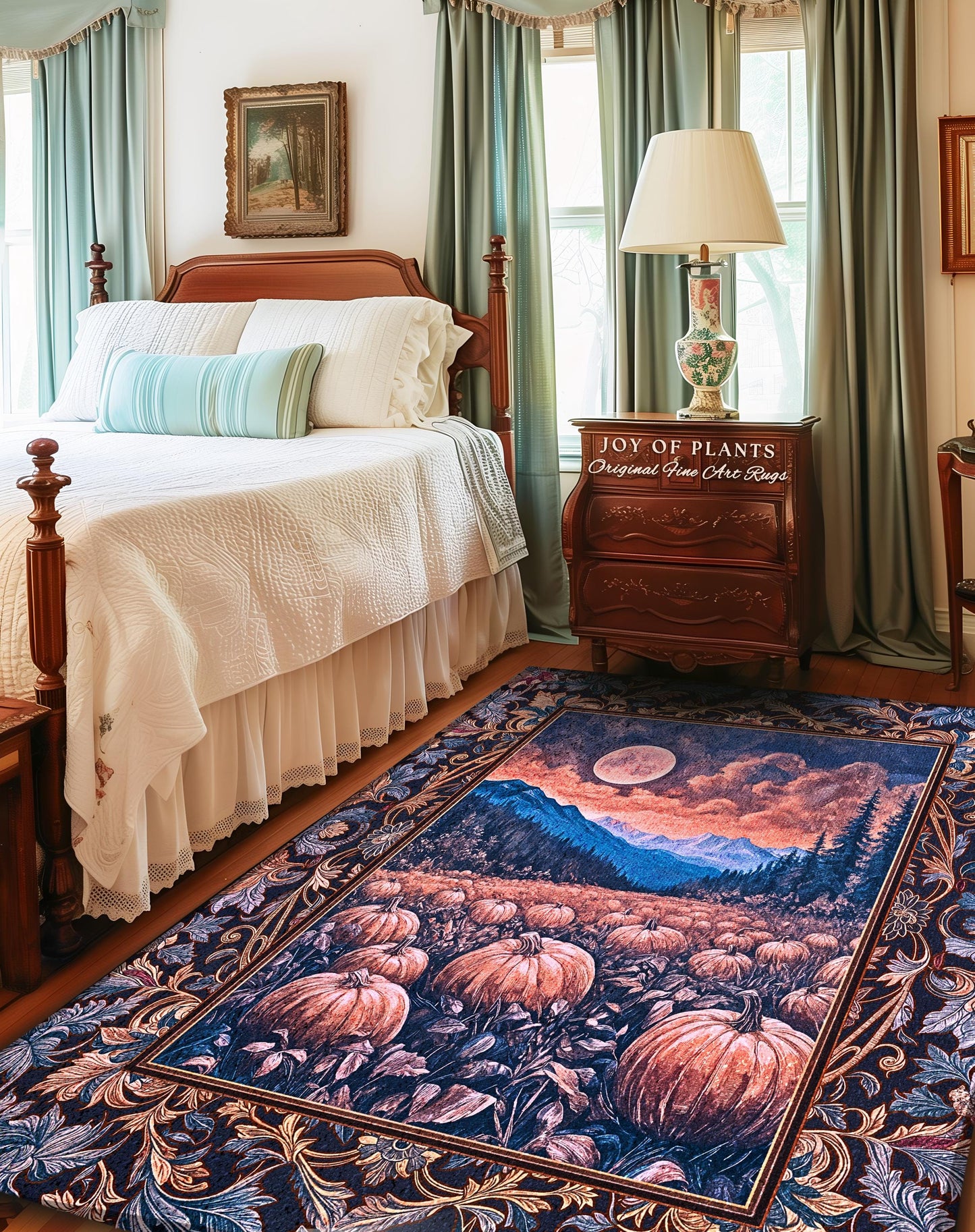 Pastel Dusk Moon Accent Rug | Autumn Aesthetic Gothiccore Bedroom Area Rug Whimsigoth Pumpkin Patch Decor Fall Accent Rustic Halloween Style