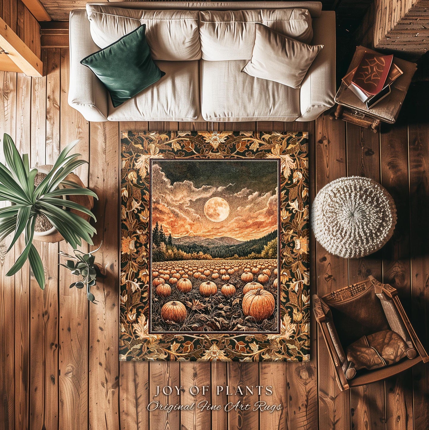 Full Moon Cozy Whimsical Area Rug | Earthy Autumn Decor Dark Academia Vibe Gothiccore Aesthetic Fall Bedroom Accent Rug Rustic Halloween |