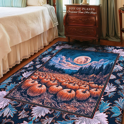 Soft Autumn Aesthetic Pumpkin Rug | Pastel Rustic Fall Bedroom Accent Decor Whimsigoth Full Moon Spooky Season Halloween Gothic Themed Dorm