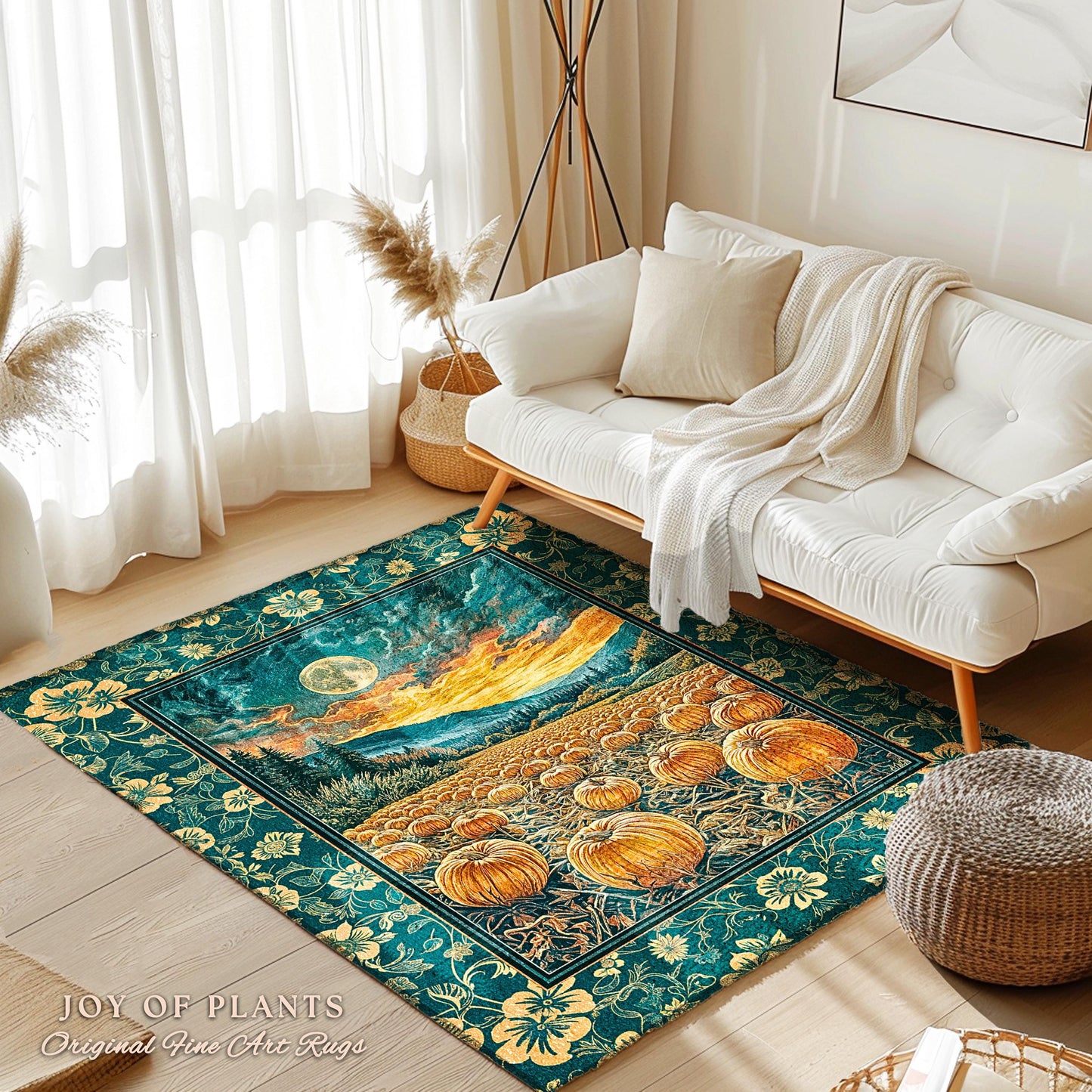 Colorful Ethereal Pumpkin Cozy Fall Rug | Spooky Season Gothiccore Whimsigoth Decor Autumn Aesthetic Rustic Academia Rustic Accent Full Moon