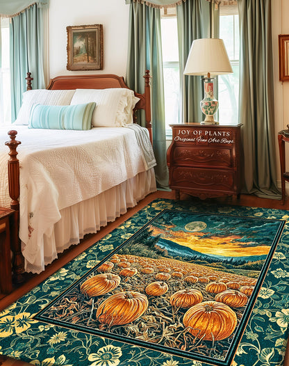 Colorful Ethereal Pumpkin Cozy Fall Rug | Spooky Season Gothiccore Whimsigoth Decor Autumn Aesthetic Rustic Academia Rustic Accent Full Moon