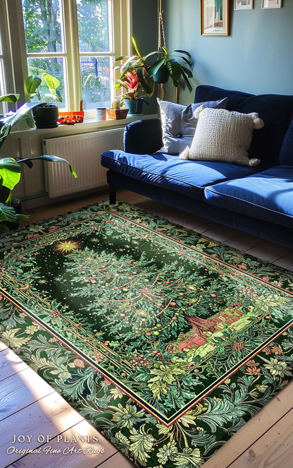 Tannenbaum Rustic Tree Area Rug | Vintage Woven Christmas Aesthetic Cozy Cottagecore Decor Winter Festive Classic Holiday Aesthetic Accent |