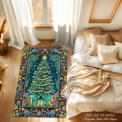 Candlelight Christmas Holiday Rug | Rustic Home Decor Accent Cozy Winter Decor Red Gold Ornaments Cottagecore Vintage Nostalgic Xmas Style