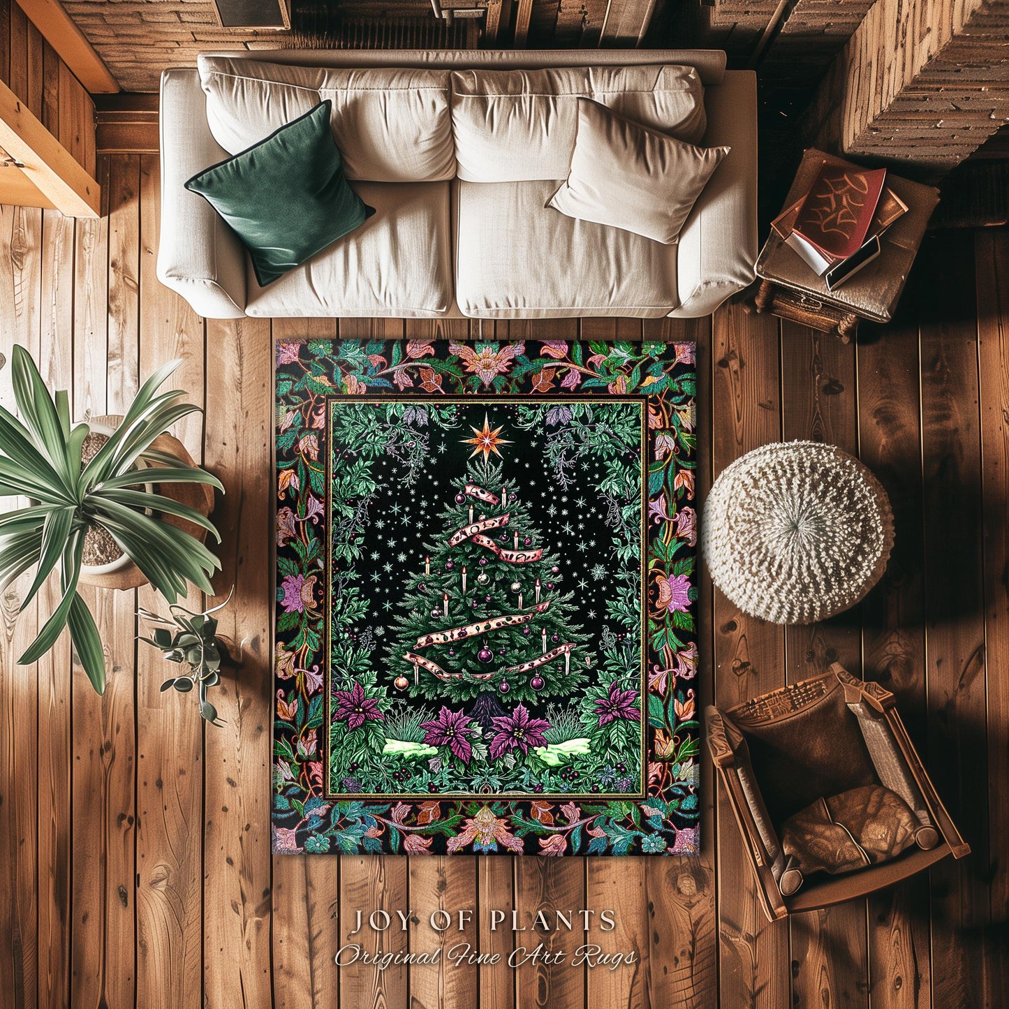 Dark Aesthetic Moody Xmas Tree Rug | Whimsigothic Holiday Festive Home Accent Area Rug Rustic Farmhouse Whimsical Decor for Christmas Boho |