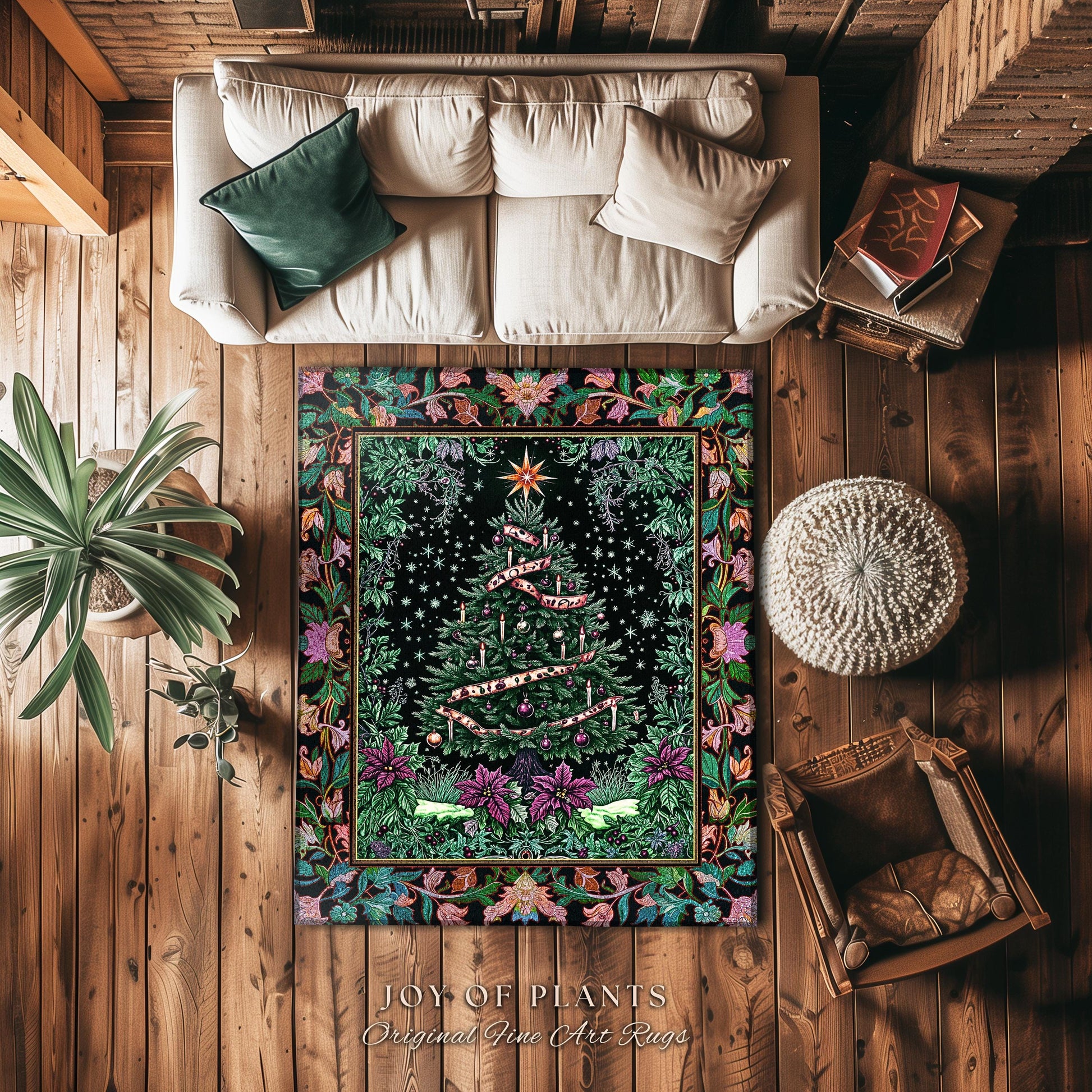 Dark Aesthetic Moody Xmas Tree Rug | Whimsigothic Holiday Festive Home Accent Area Rug Rustic Farmhouse Whimsical Decor for Christmas Boho |