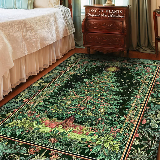 Tannenbaum Rustic Tree Area Rug | Vintage Woven Christmas Aesthetic Cozy Cottagecore Decor Winter Festive Classic Holiday Aesthetic Accent |