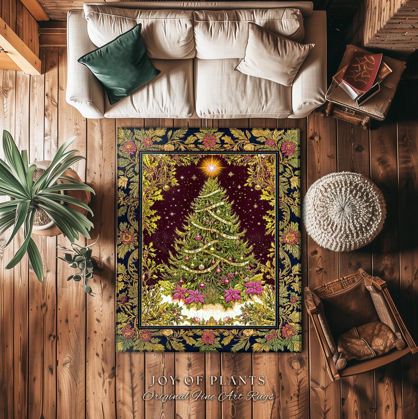 Wintertime Wonder Rustic Tree Rug | Vintage Holiday Cozy Cottagecore Decor Merry & Bright Cozy Winter Home Accent Boho Xmas Festive Artworkm