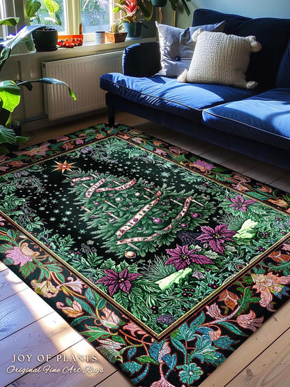 Dark Aesthetic Moody Xmas Tree Rug | Whimsigothic Holiday Festive Home Accent Area Rug Rustic Farmhouse Whimsical Decor for Christmas Boho |