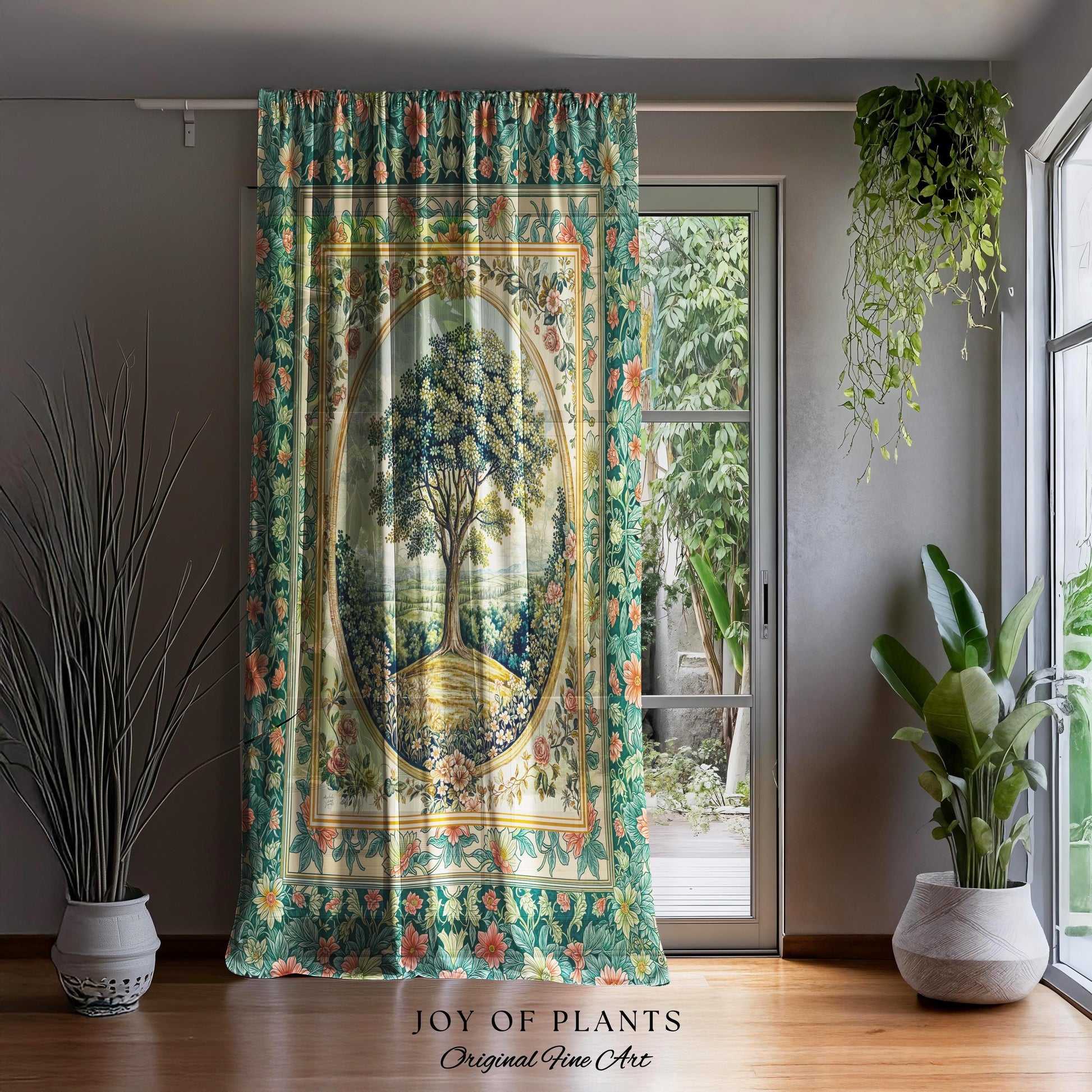 Romantic Ornate Botanical Countryside Curtains | Victorian Antique Botanical Accent French Garden Style Chateau Floral Classical Decor Drape